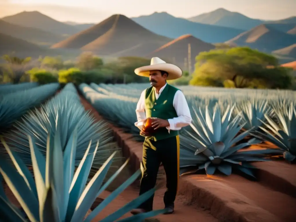 Proceso artesanal de tequila y mezcal Oportunidades inversión tequila mezcal: jimador experto cosechando agave, destilería tradicional, artesanía y tradición en barricas de roble