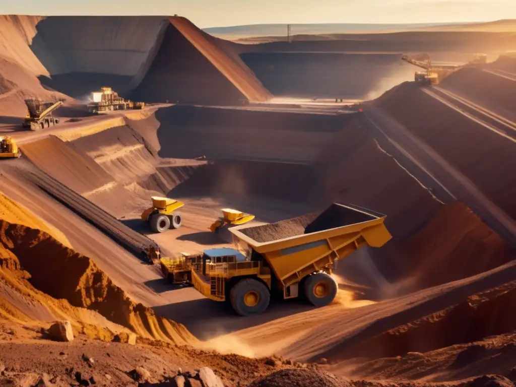 Minera moderna en operación Oportunidades en minerales preciosos: mina moderna en progreso con maquinaria, trabajadores y procesamiento