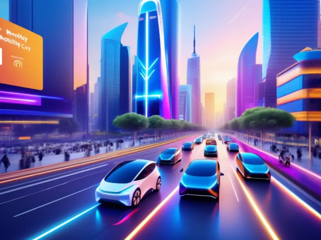 Ciudad futurista con vehículos eléctricos Oportunidades de inversión en movilidad eléctrica en una ciudad futurista con vehículos eléctricos y energía sostenible