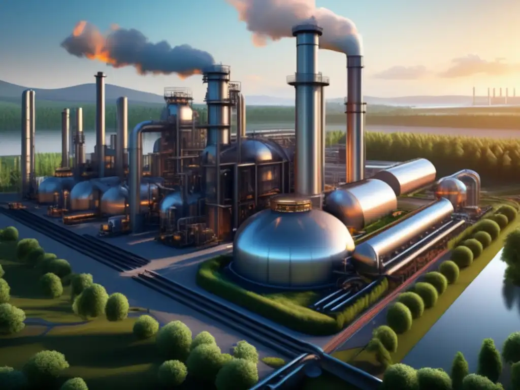 Refinería moderna en paisaje pintoresco Oportunidades de inversión en refinación: moderna refinería rodeada de belleza natural y arquitectura impresionante