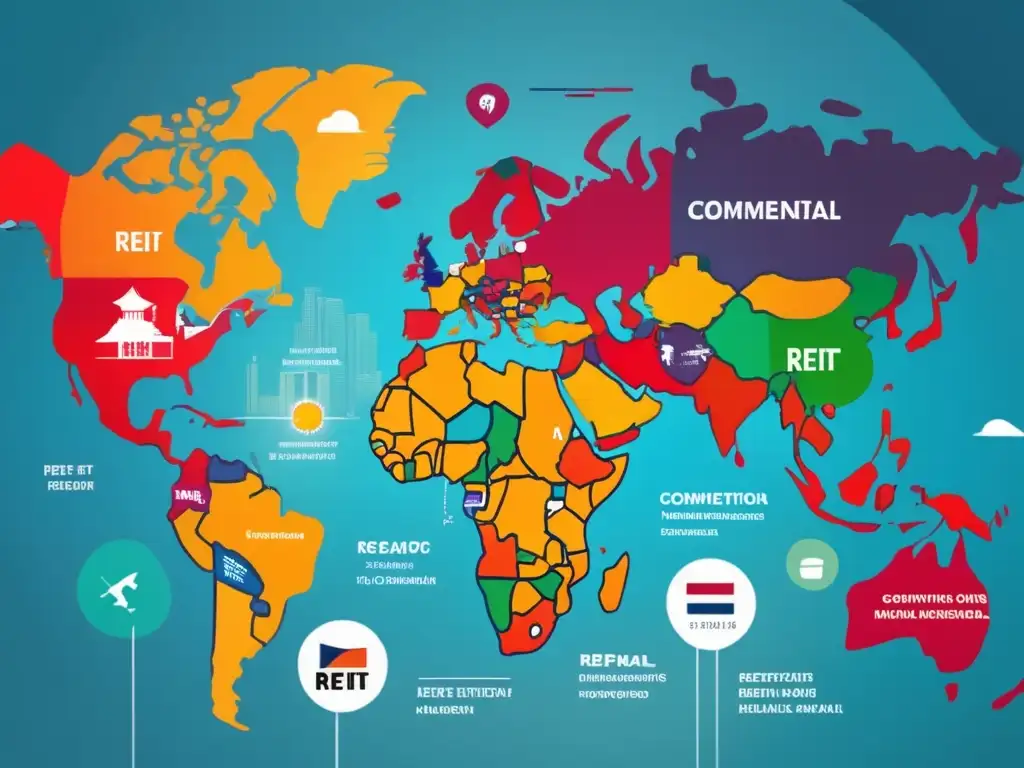 Mapa mundial de inversiones REIT Oportunidades y riesgos de los REITs en el mercado internacional: mapa global con países destacados y aumento de inversiones en REITs