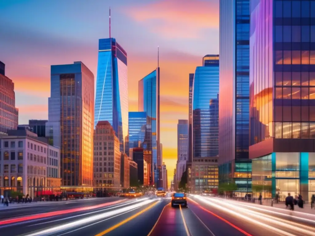 Distrito financiero moderno al atardecer Oportunidades en sectores financieros alternativos al atardecer