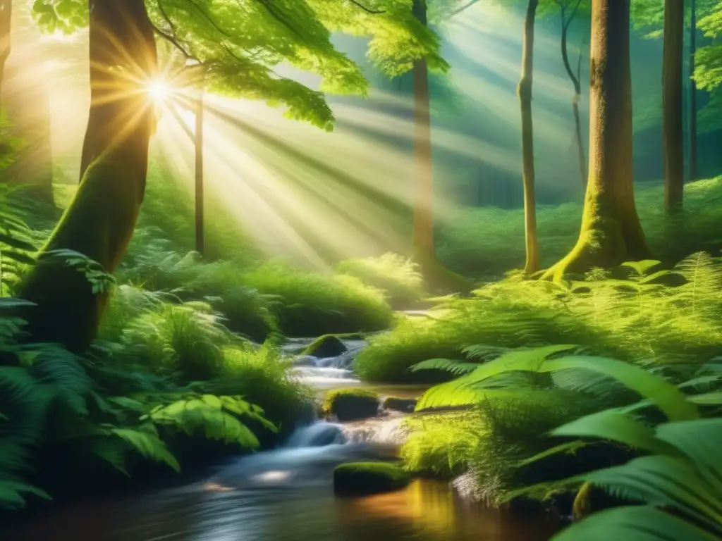 Bosque verde exuberante en luz dorada Oportunidades de inversión sostenible en un bosque verde y vibrante, bañado en luz dorada