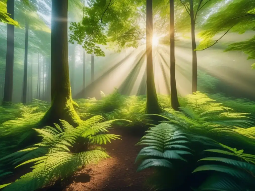 Bosque verde exuberante bajo la luz dorada Oportunidades de inversión sostenible en un bosque verde, bañado en luz dorada