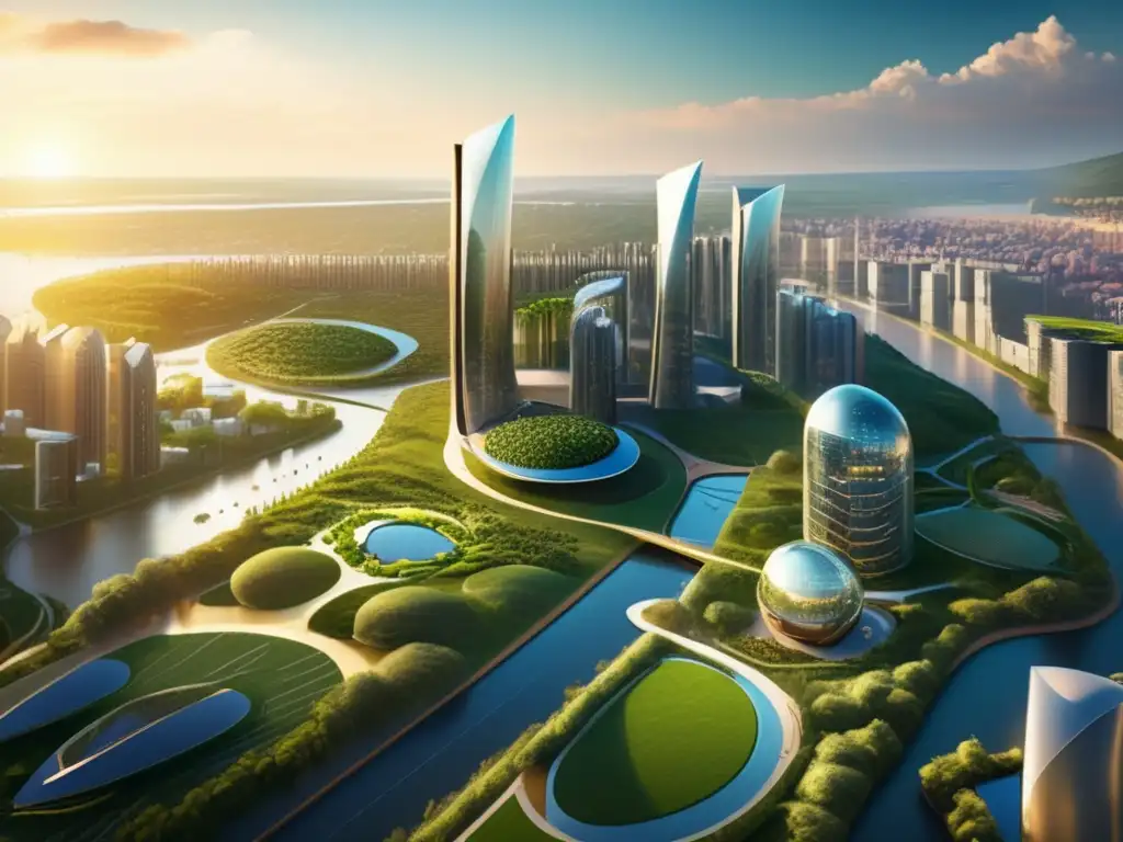 Futuro sostenible: ciudad moderna y verde Oportunidades de inversión sostenible en una ciudad futurista con energías renovables y armonía entre tecnología y naturaleza