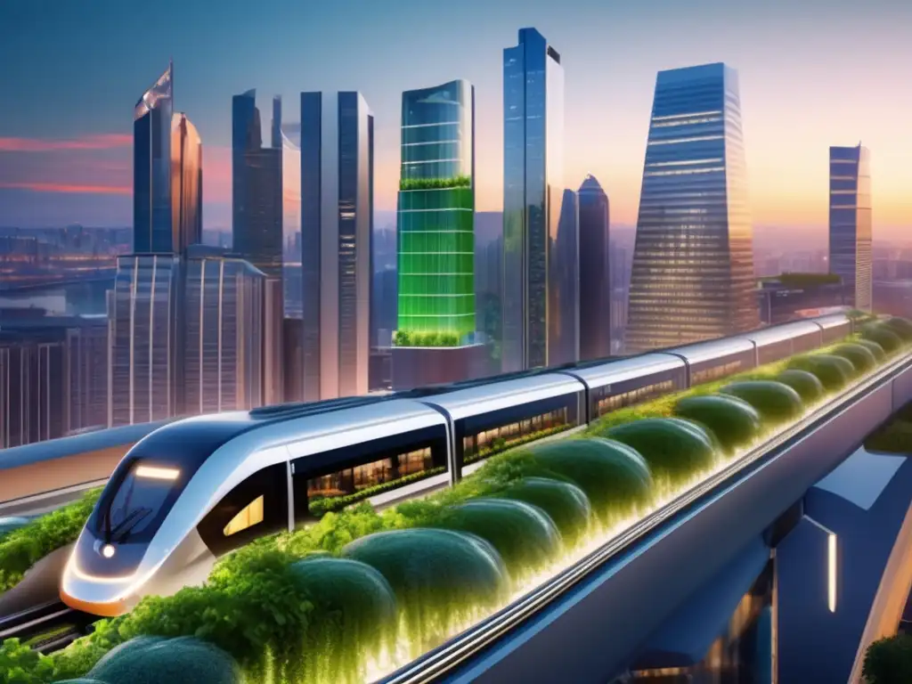 Ciudad sostenible al atardecer Oportunidades de inversión sostenible en una ciudad moderna y ecoamigable