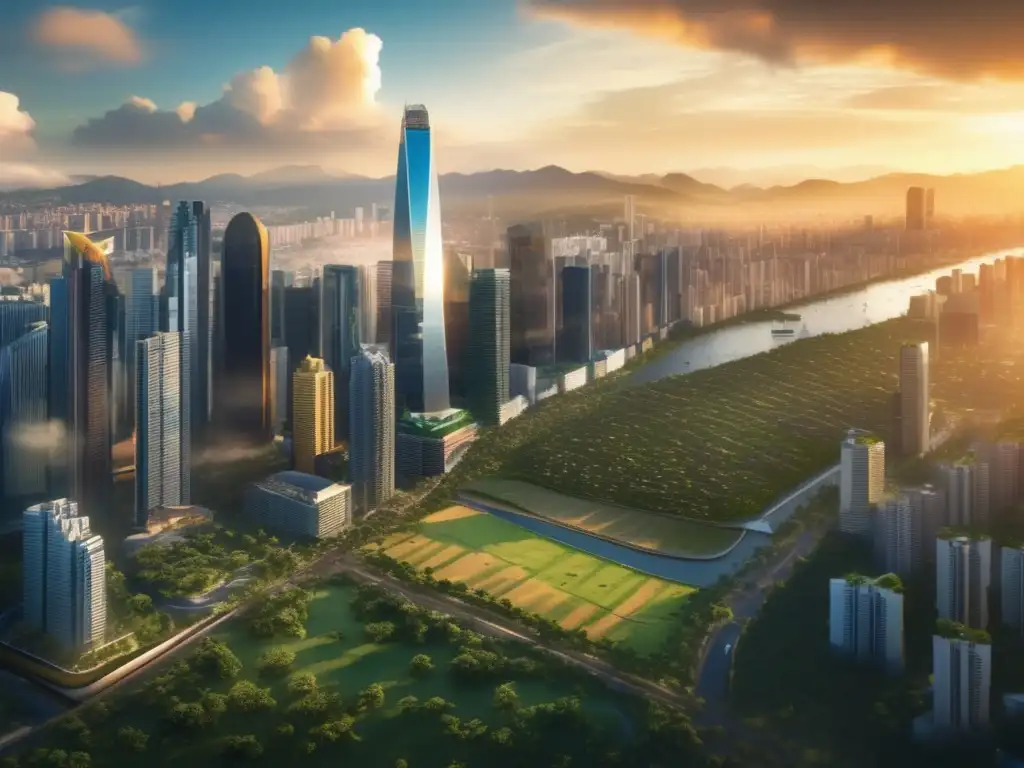 Ciudad vibrante de América Latina Oportunidades en startups latinoamericanas: ciudad vibrante, rascacielos, gente de negocios, energía innovadora
