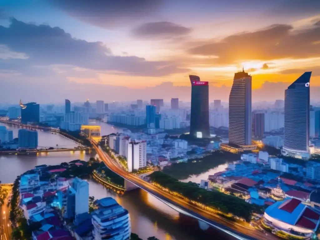 Ciudad vibrante de Ho Chi Minh, Vietnam Oportunidades de inversión en Vietnam: vibrante ciudad de Ho Chi Minh con modernos edificios, calles bulliciosas y rica herencia cultural