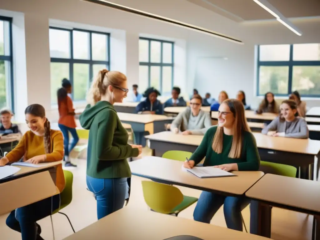Aula europea moderna con estudiantes entusiasmados Oportunidades de inversión en educación y formación en Europa
