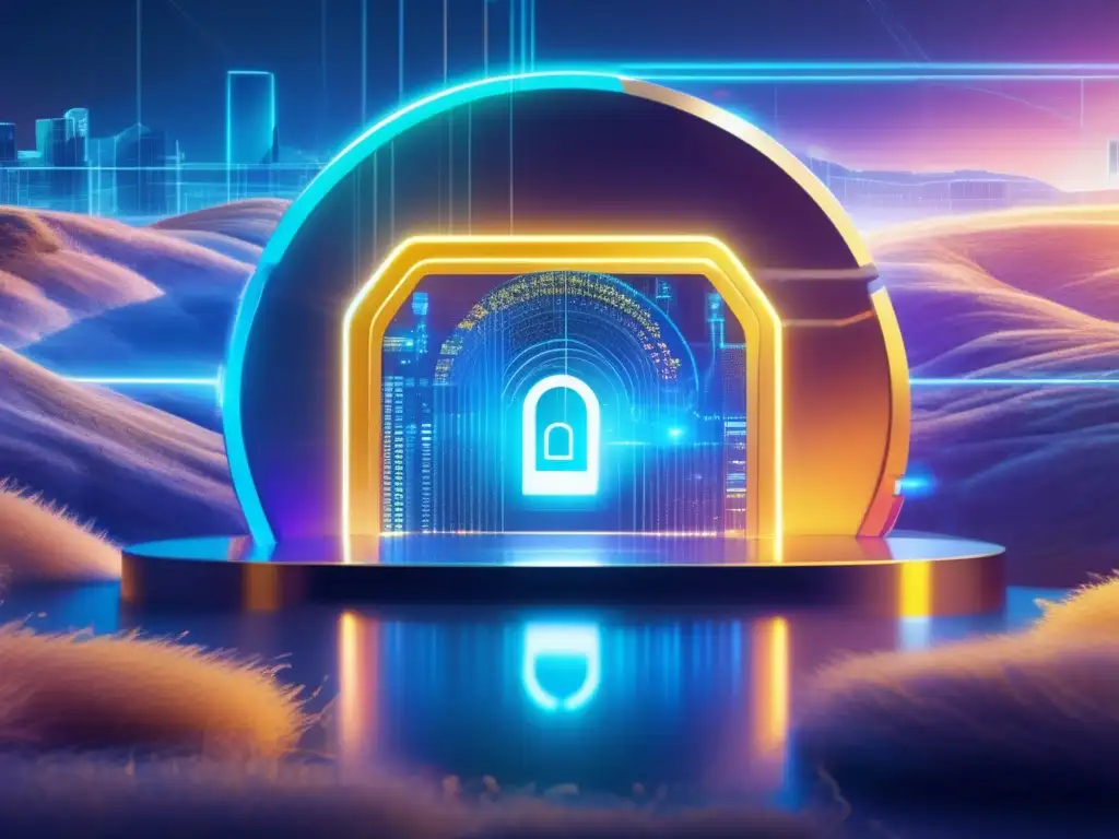 Paisaje digital futurista con criptomonedas Paisaje digital futurista con circuitos y datos interconectados, ley de secreto bancario y criptomonedas