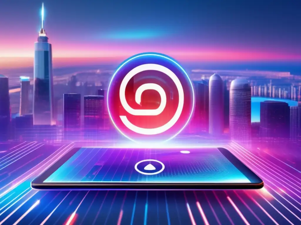 Seguridad en línea: paisaje digital futurista con hologramas y datos Paisaje digital futurista con datos, seguridad y phishing financiero