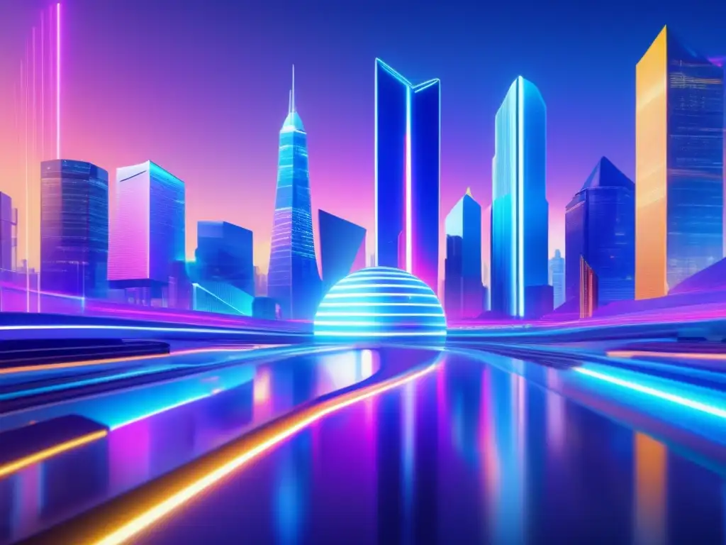 Futuro digital: criptos y arquitectura Paisaje digital futurista con intercambios de criptomonedas: verdades y mitos
