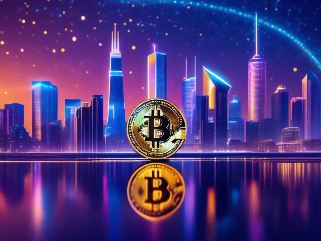 Futuro digital: ciudad cripto Paisaje digital futurista con rascacielos de criptomonedas