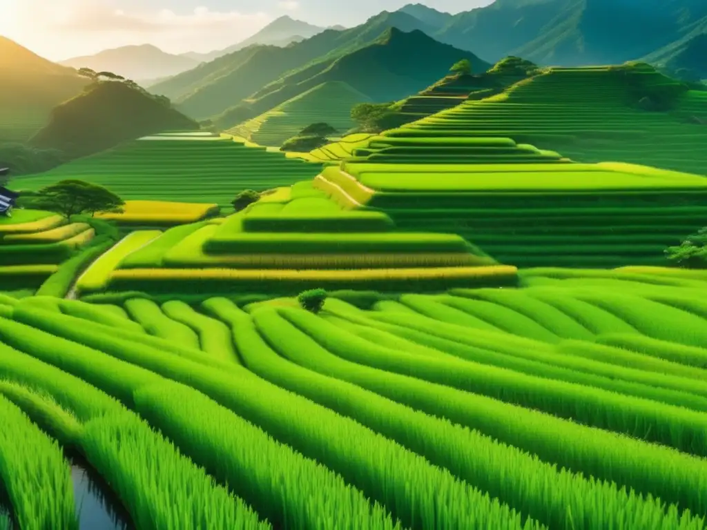 Paisaje pintoresco de arrozales en Japón Paisaje japonés: historia de la cultivación de arroz