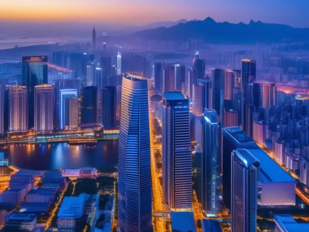 Ciudad en crecimiento, energía y luces Paisaje urbano vibrante: Estrategias inversión propiedades comerciales
