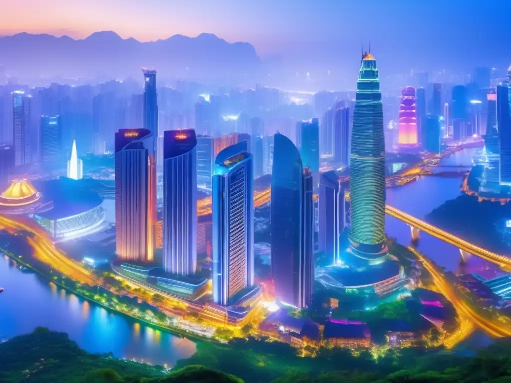 Impresionante vista panorámica de ciudad en Asia Panorama de ciudad en Sudeste Asiático: arquitectura moderna, inversión y leyes de inversión en Sudeste Asiático