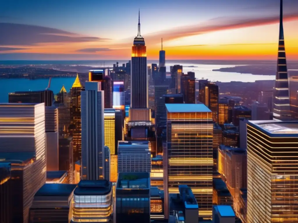 Horizonte financiero en una ciudad moderna Panorama financiero con rascacielos, energía y volatilidad del mercado
