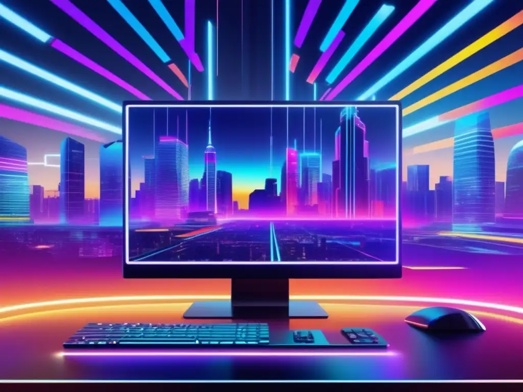 Futurista pantalla protegida contra cryptojacking Pantalla de computadora moderna muestra paisaje digital vibrante