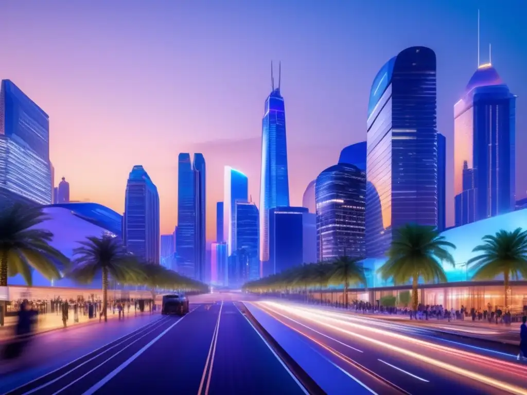 Ciudad moderna iluminada de noche Pasos para escalar mercado residencial en una ciudad moderna al atardecer