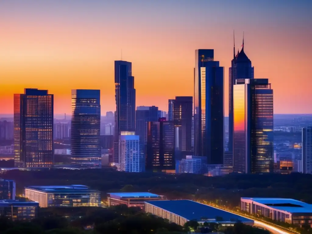 Skyline residencial moderno al atardecer Pasos para escalar mercado residencial en una vibrante ciudad al atardecer