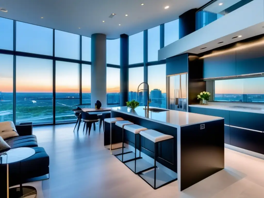 Penthouse moderno y lujoso con vistas panorámicas Penthouse moderno de lujo con vista a la ciudad