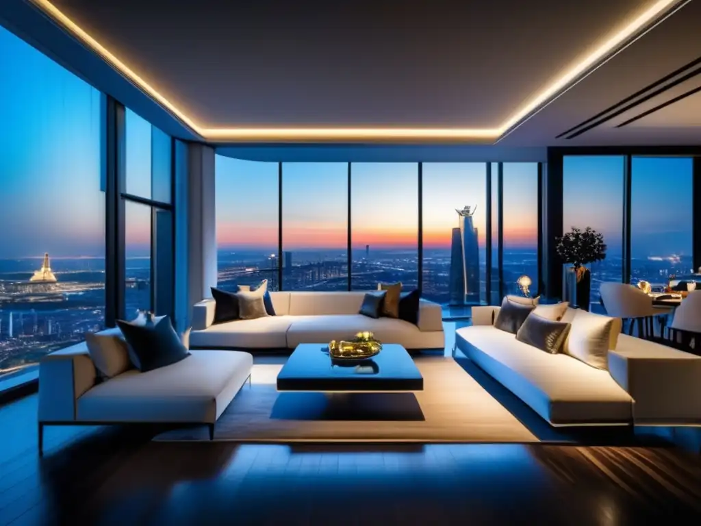 Penthouse de lujo en ciudad animada Penthouse moderno y lujoso con vistas panorámicas a la ciudad