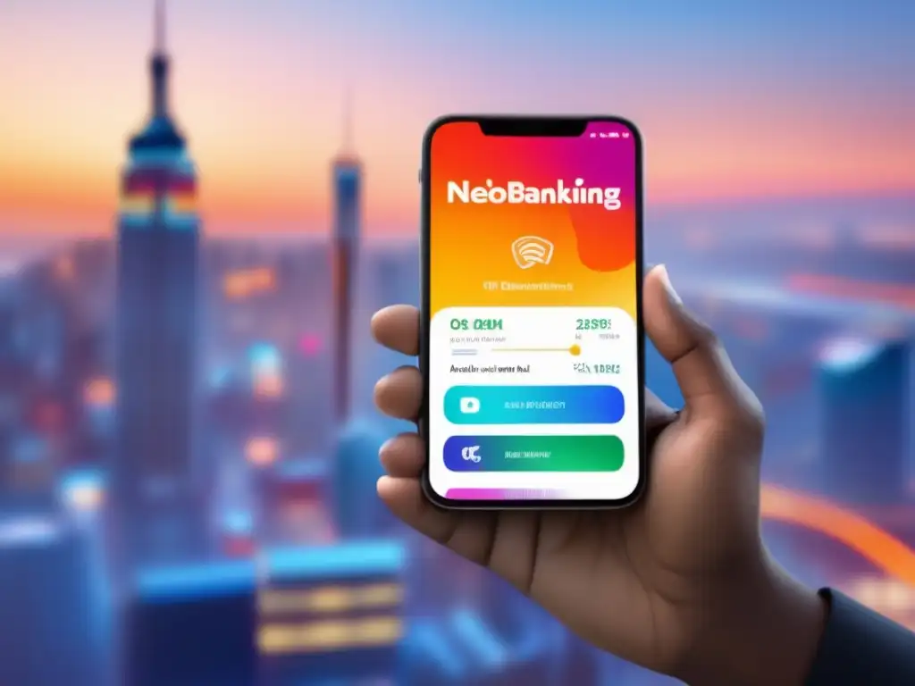 Acceso fácil a servicios financieros Persona usando una app de neobanking en smartphone - Ventajas del neobanking