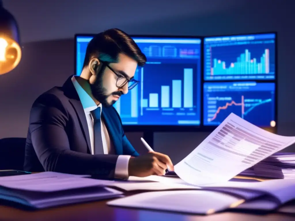 Análisis detallado de tokenomics de criptomonedas Persona analizando tokenomics en economía de criptomonedas