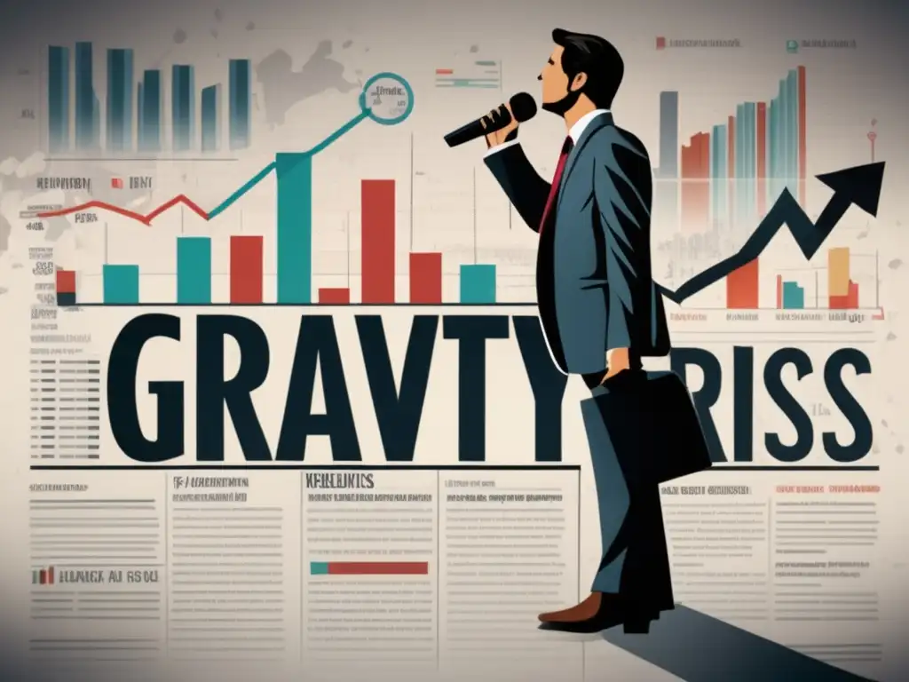 Crisis financiera: impacto mediático Persona en gráfico financiero derrumbándose, simbolizando gravedad de crisis