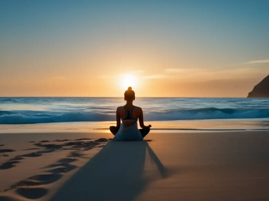 Playa serena con meditación Persona practicando manejo emocional en crisis financieras