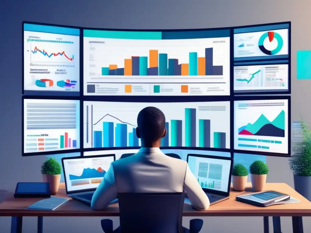 Persona analizando medios y tomando decisiones Persona analizando medios de comunicación y gráficos financieros: Sesgo de recencia en inversiones financieras