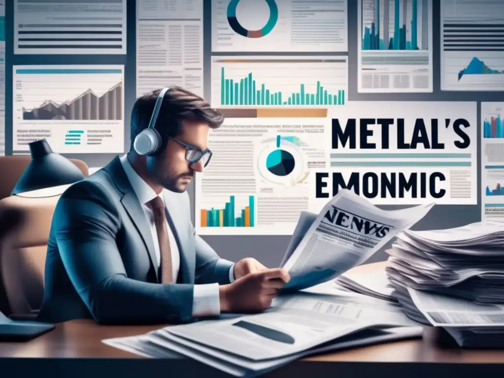 Un analista financiero examinando noticias económicas Persona analizando noticias económicas con impacto psicológico