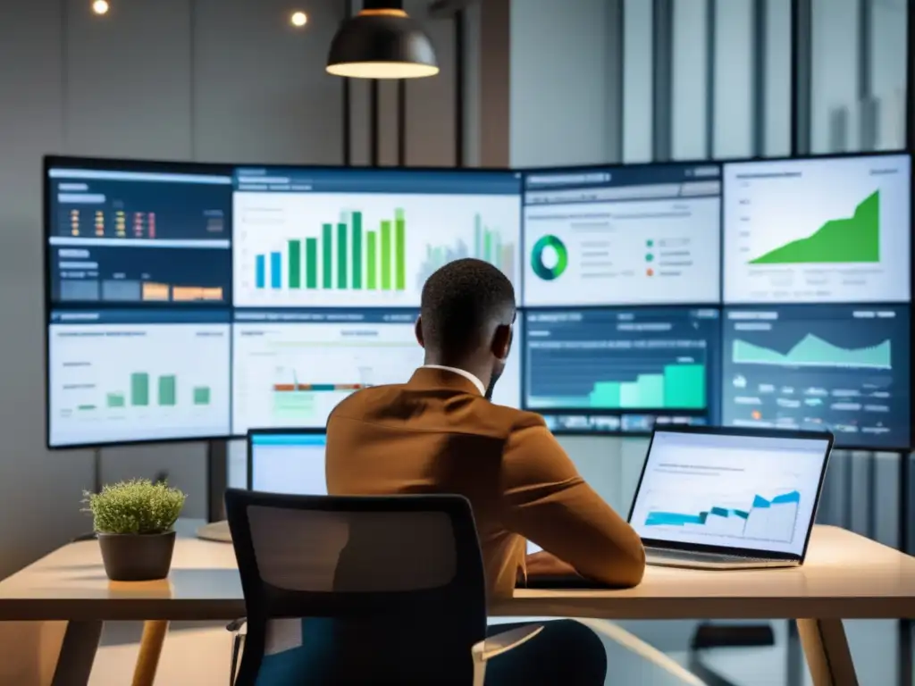 Persona analizando opciones de inversión en plataforma crowdlending Persona analizando opciones de inversión en plataforma crowdlending en una oficina moderna y elegante