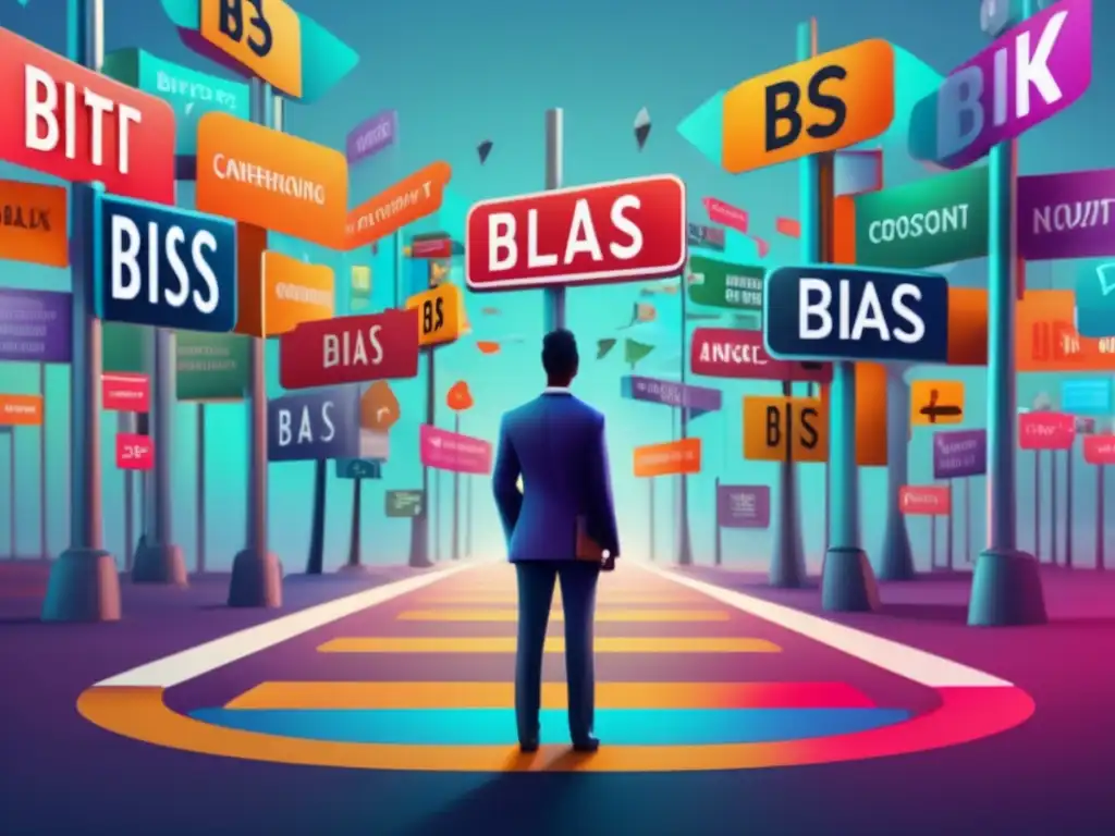 Unconscious biases at crossroads Persona reflexiva en encrucijada, símbolo de sesgo inconsciente en inversiones