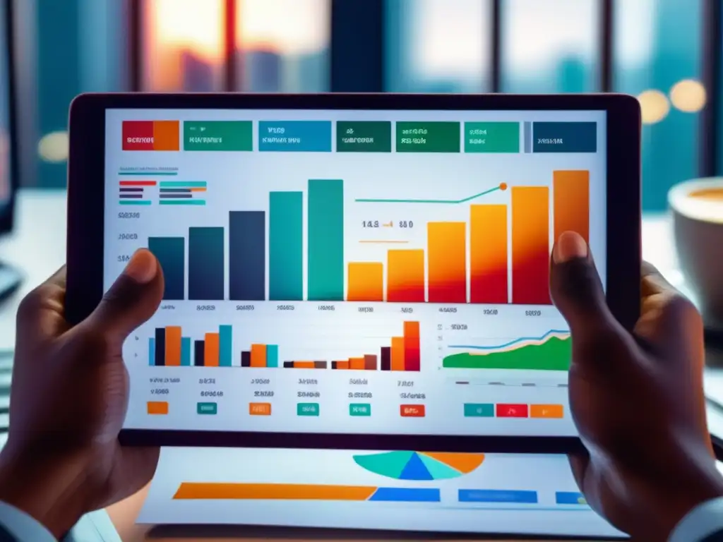 Manos seguras con gráficos financieros Persona segura con gráficos financieros, evoca profesionalismo y estrategias psicológicas para invertir