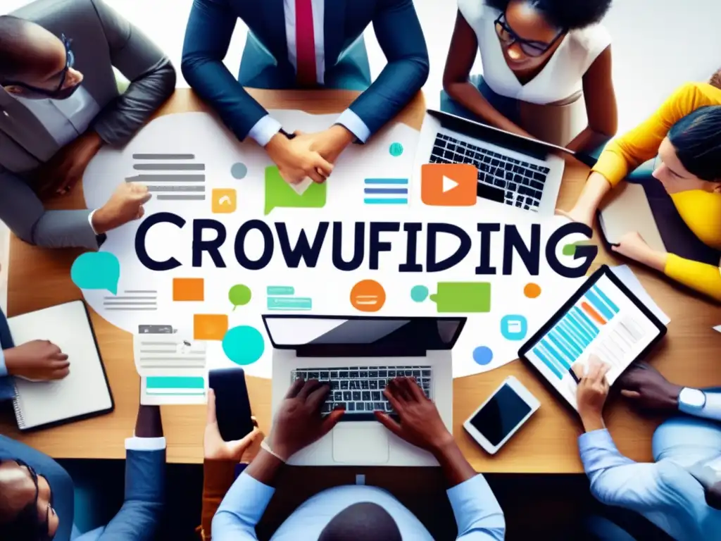 Reunión de personas discutiendo crowdfunding Personas diversas discuten sobre crowdfunding