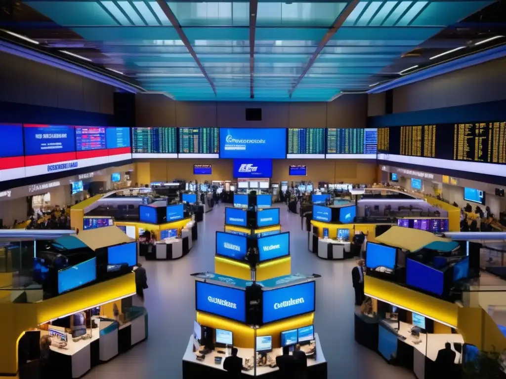 Mercado de commodities vibrante y diverso Piso de trading vibrante, traders entusiastas, datos en tiempo real y oportunidades de inversión en materias primas