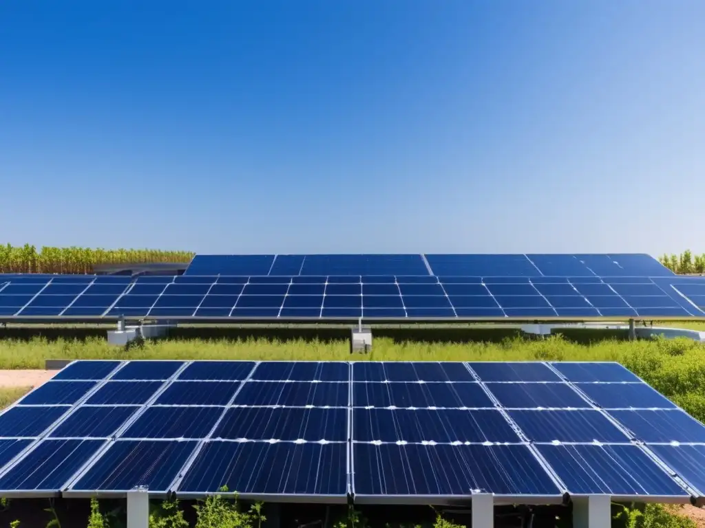 Planta solar moderna en cielo azul Planta solar moderna, eficiente y armoniosa