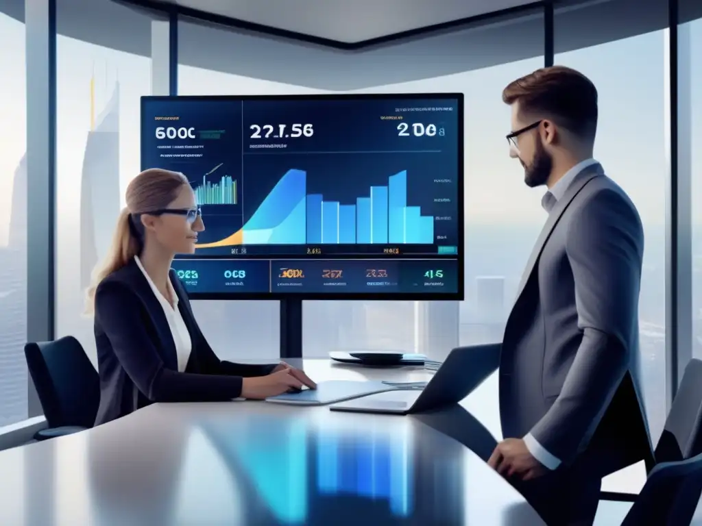 Plataforma futurista de análisis financiero Plataforma futurista de análisis financiero con gráficos y visualizaciones en tiempo real