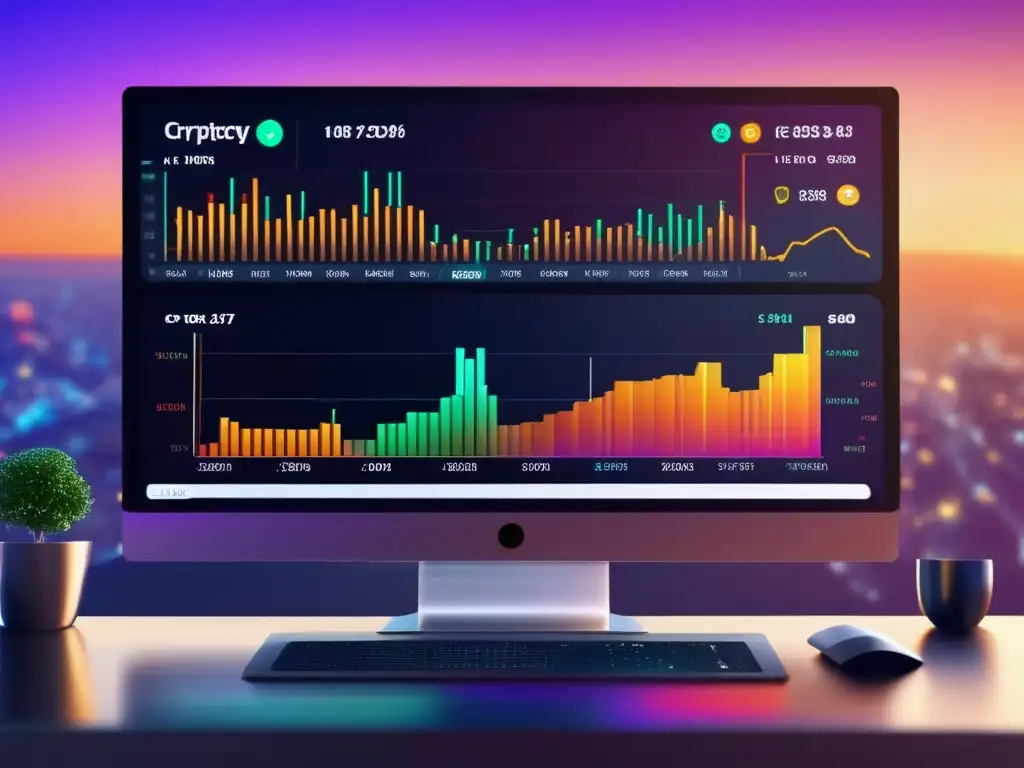 Interfaz moderna y futurista de plataforma de trading - Plataforma trading criptomonedas: diseño ultradetallado 8k, gráficos dinámicos, seguridad, fácil navegación