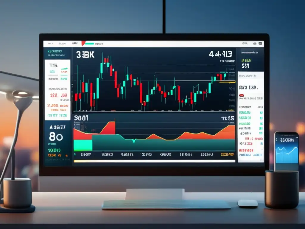 Plataforma de trading profesional Plataforma trading 8k muestra indicadores técnicos, gráficos tiempo real y niveles soporte resistencia