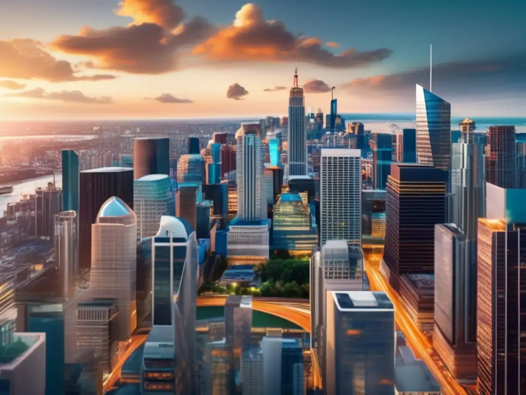Inversión colaborativa en la ciudad Plataformas crowdfunding inversiones democratización - Ciudad financiera futurista con inversores colaborando en pantallas holográficas