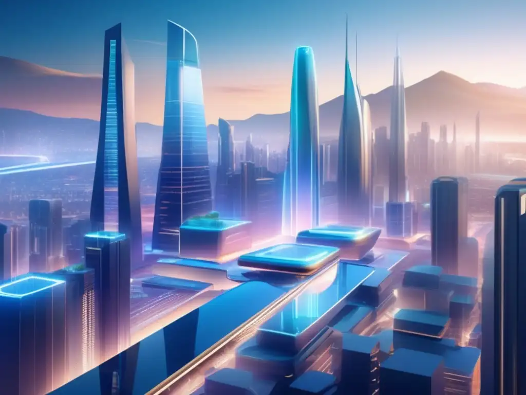 Futuro híbrido: Plataformas innovadoras Plataformas híbridas de inversión cripto en una ciudad futurista con elementos tradicionales y modernos