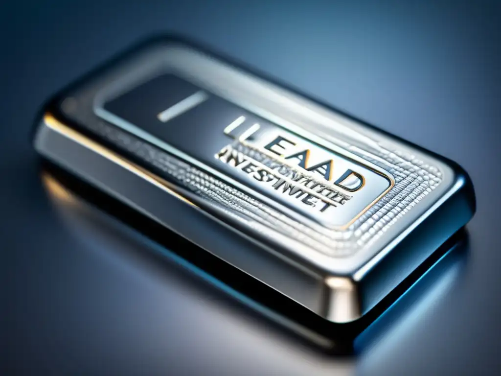 Ingot de plomo brillante y detallado Plomo como alternativa para diversificar: Ingot de plomo brillante en fondo futurista, simbolizando su relevancia en inversiones