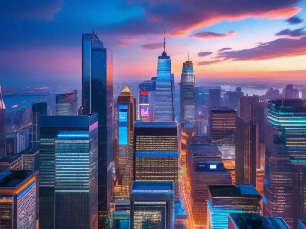 Ciudad futurista con rascacielos, energía solar y tecnología avanzada Política y mercados emergentes: ciudad futurista con rascacielos, energía solar y tecnología avanzada