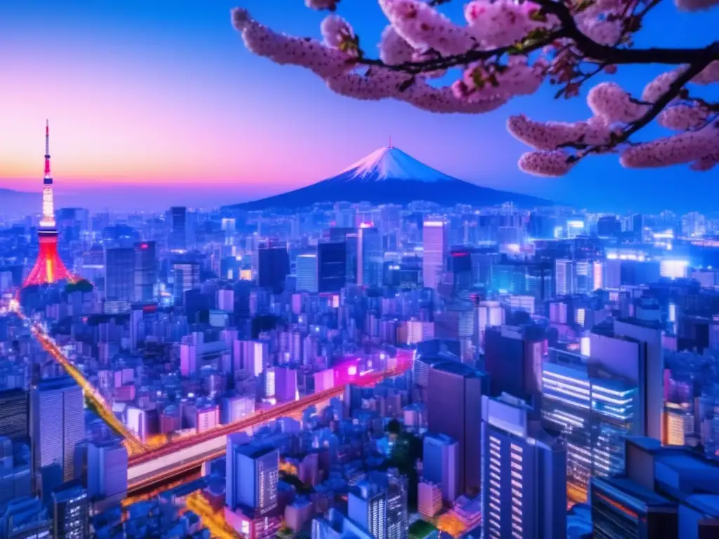 Impresionante ciudad nocturna en Tokio Política Monetaria Japón: Inversiones en ciudad vibrante con arquitectura moderna y elementos tradicionales japoneses