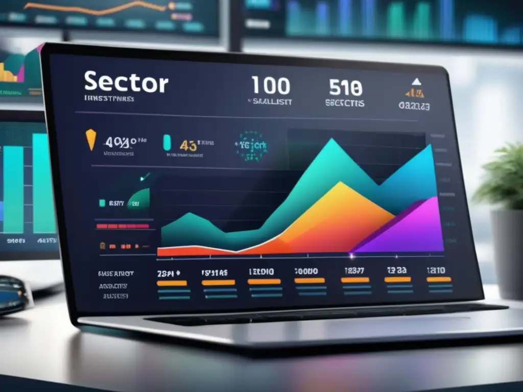 Diversa cartera de inversiones en interfaz digital futurista Portafolio de inversión diversificado con visualizaciones vibrantes y dinámicas que destaca el análisis fundamental en tiempos de crisis