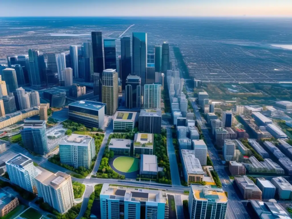 Diversidad inmobiliaria en ciudad moderna Portfolio inmobiliario: Vista panorámica 8k de propiedades residenciales, comerciales e industriales