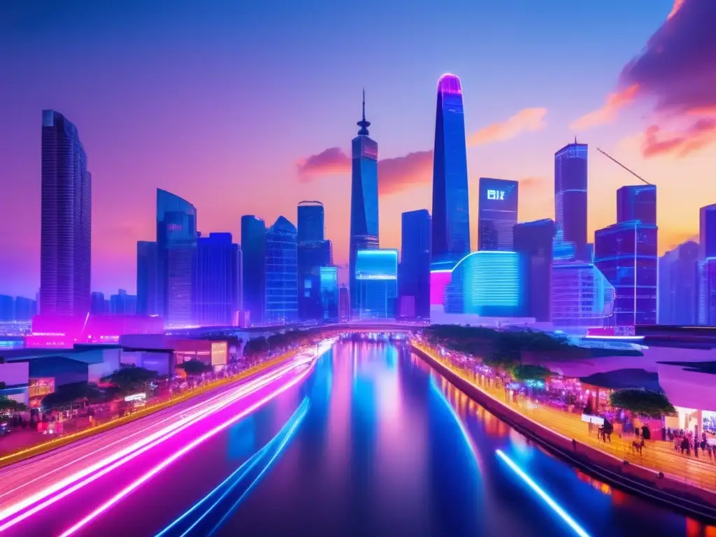 Ciudad nocturna con rascacielos iluminados Potencial inversor del ecommerce en Latinoamérica