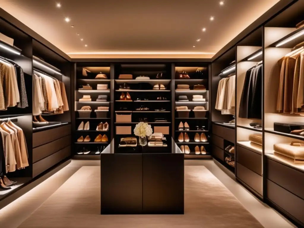 Lujoso closet con moda de diseñador Potencial inversión en moda de diseño en un lujoso vestidor